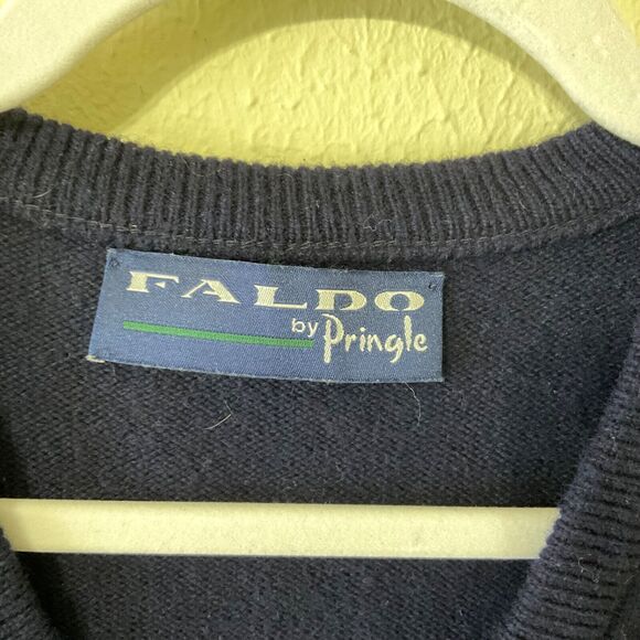 Faldo by Pringle Sweater Mens size L Blue  100% Lambswool V-Neck Jumper Golf - Picture 2 of 10